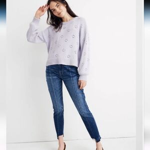 Madewell Floral Pointelle Pullover Sweater Light Lavender Purple XS S